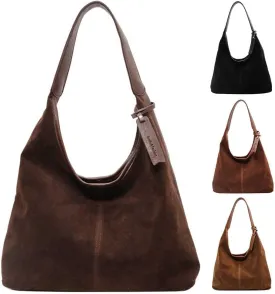 Women's Faux Suede Shoulder Bag Retro Underarm Purse Slouchy Hobo Crossbody Magnetic Closure Tote Bag Large Capacity Handbag