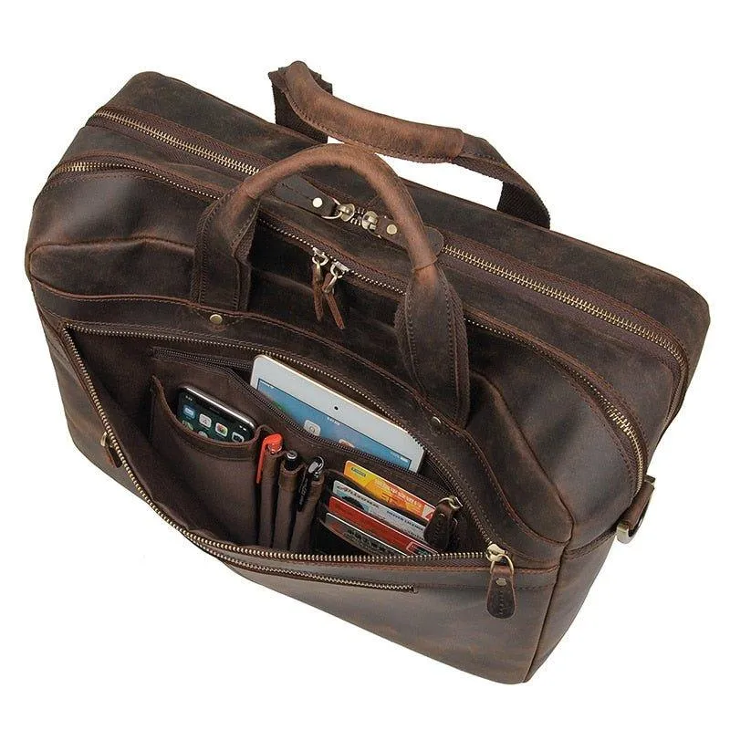 Woosir Vintage Mens Leather Work 17" Laptop Briefcase