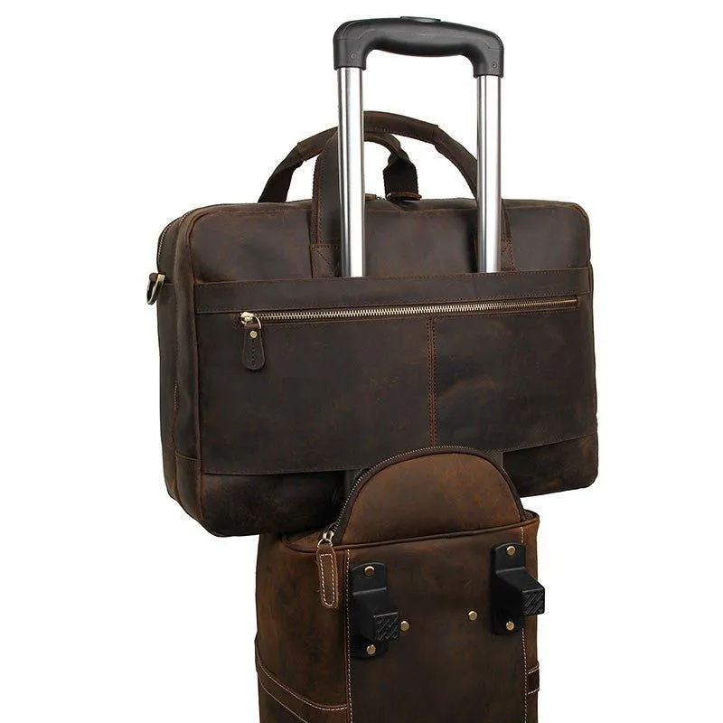Woosir Vintage Mens Leather Work 17" Laptop Briefcase