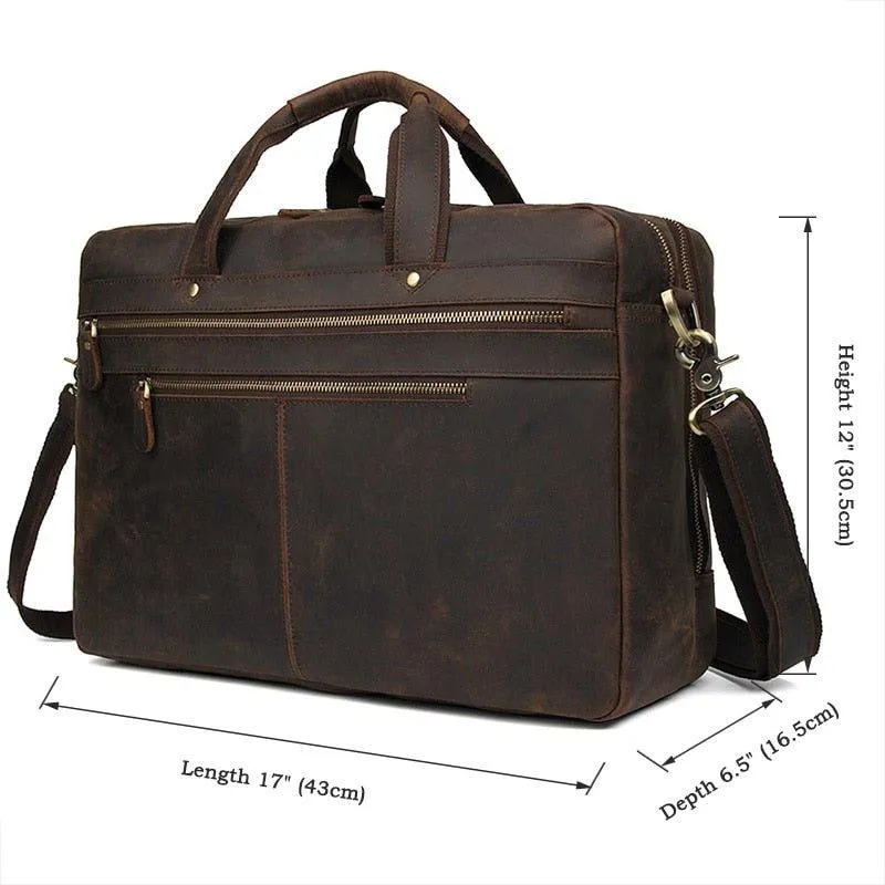 Woosir Vintage Mens Leather Work 17" Laptop Briefcase