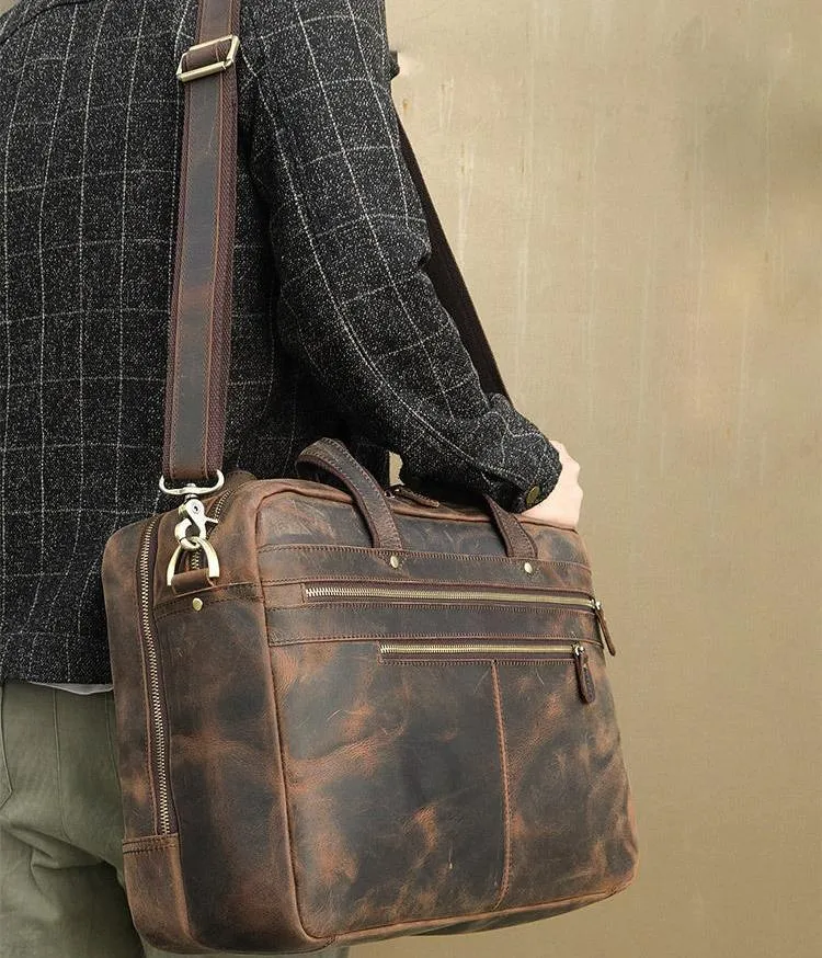 Woosir Vintage Mens Leather Work 17" Laptop Briefcase