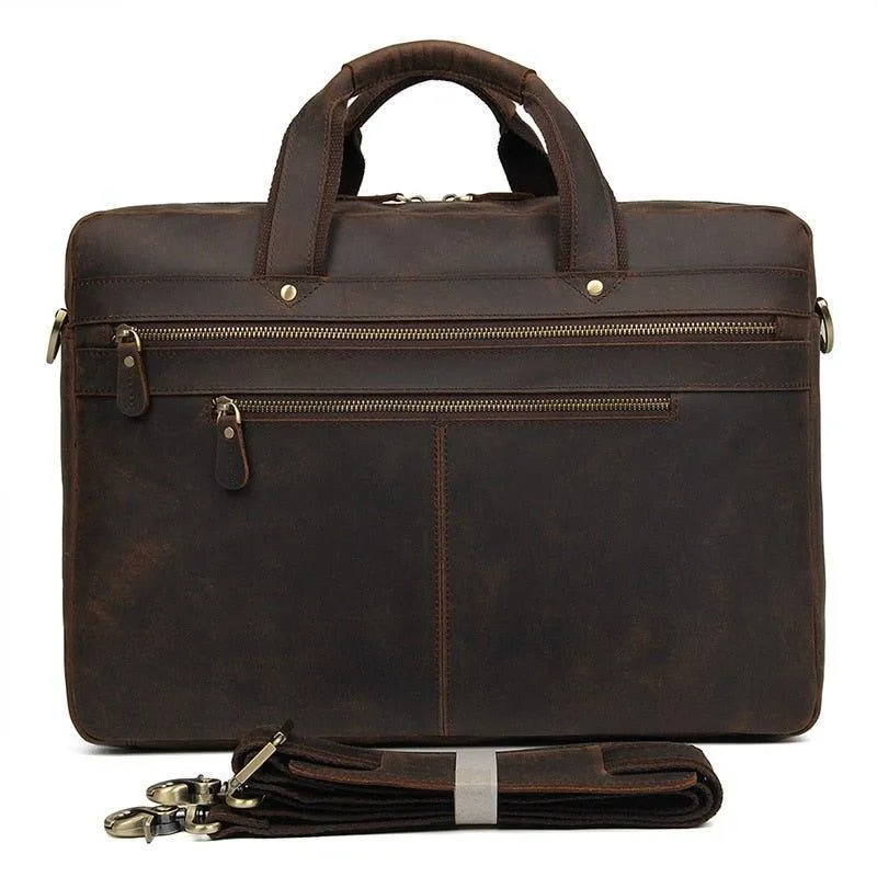 Woosir Vintage Mens Leather Work 17" Laptop Briefcase