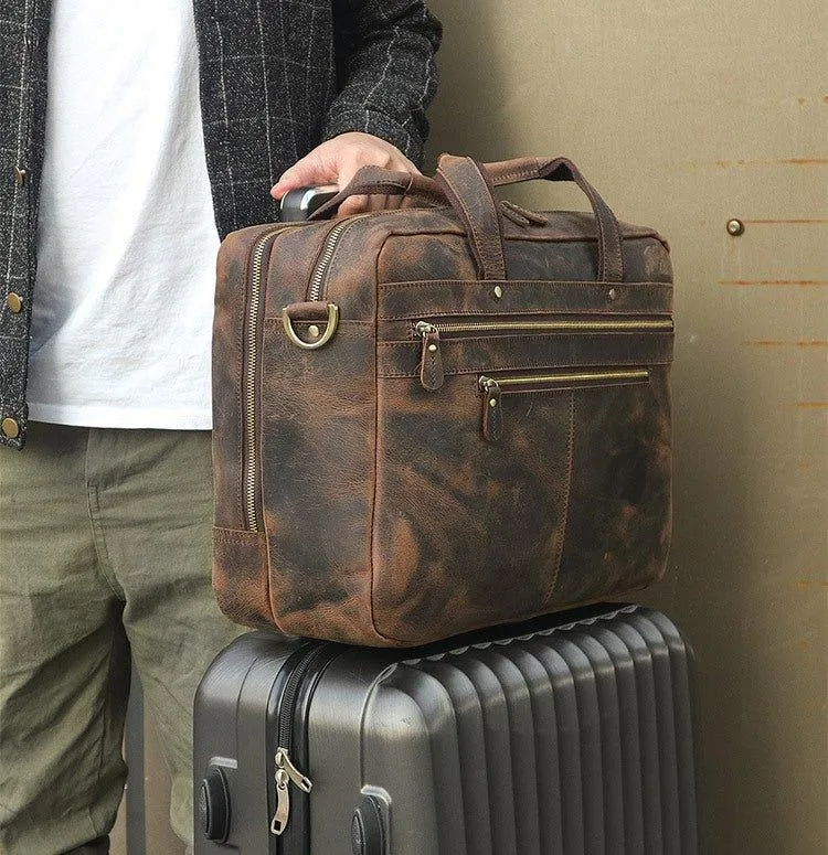 Woosir Vintage Mens Leather Work 17" Laptop Briefcase