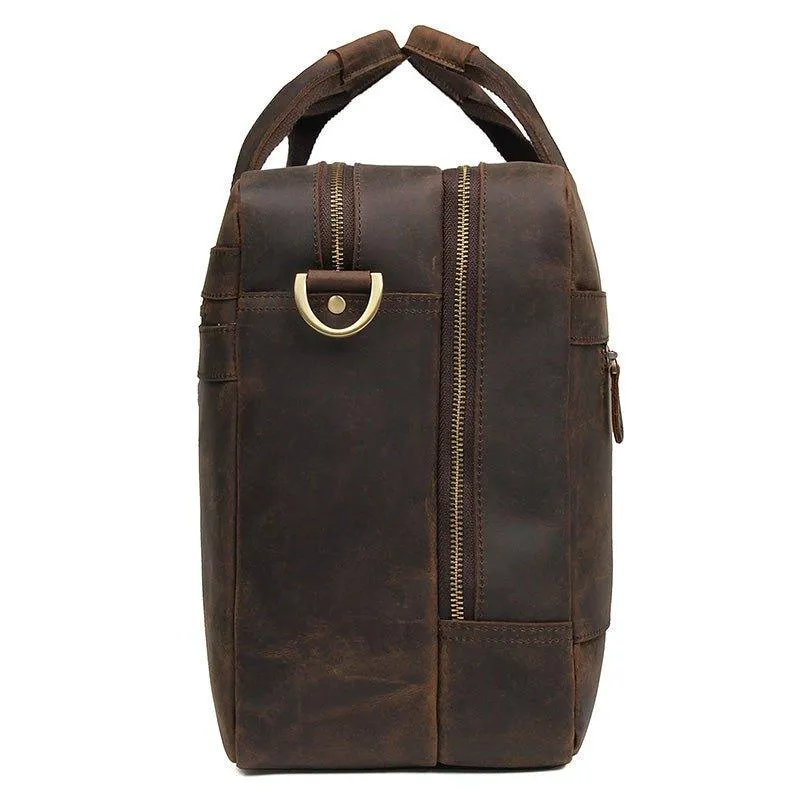 Woosir Vintage Mens Leather Work 17" Laptop Briefcase