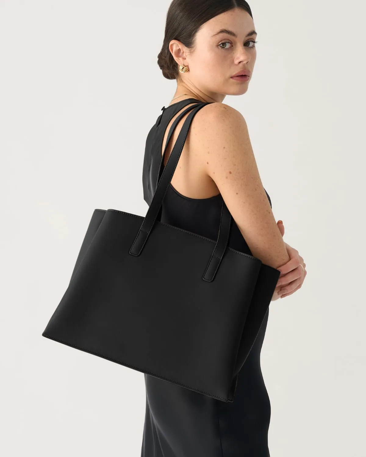 Work Tote Bags for Women 14Inch - Laptop Tote Bag with Zip Compartments - Large PU Leather Professional Office Purse