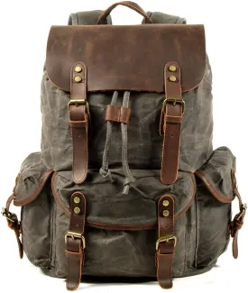 WUDON Leather Backpack for Men, Waxed Canvas Shoulder Rucksack Carry-On Travel Backpack