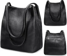 YALUXE Women's Soft Genuine Leather Tote Bucket Bags Hobo Shoulder Bags Trendy Purse and Handbags