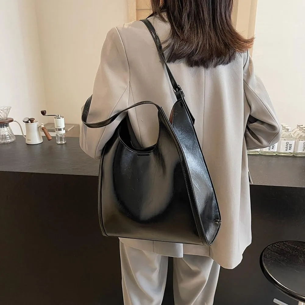 YFGBCX Leather Hobo Bags for Women, Vegan Leather Tote Bag Slouchy Shoulder Bag Bucket Bag Can Stand Upright