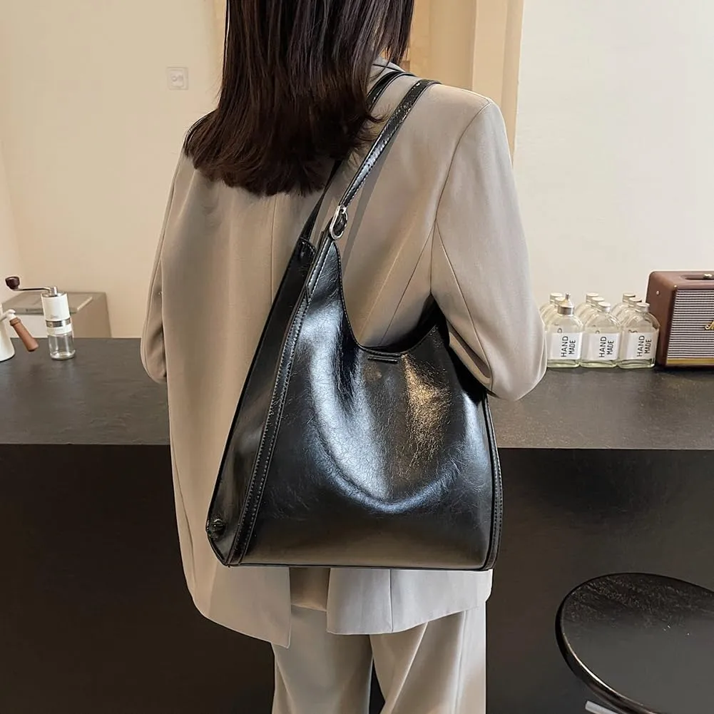 YFGBCX Leather Hobo Bags for Women, Vegan Leather Tote Bag Slouchy Shoulder Bag Bucket Bag Can Stand Upright