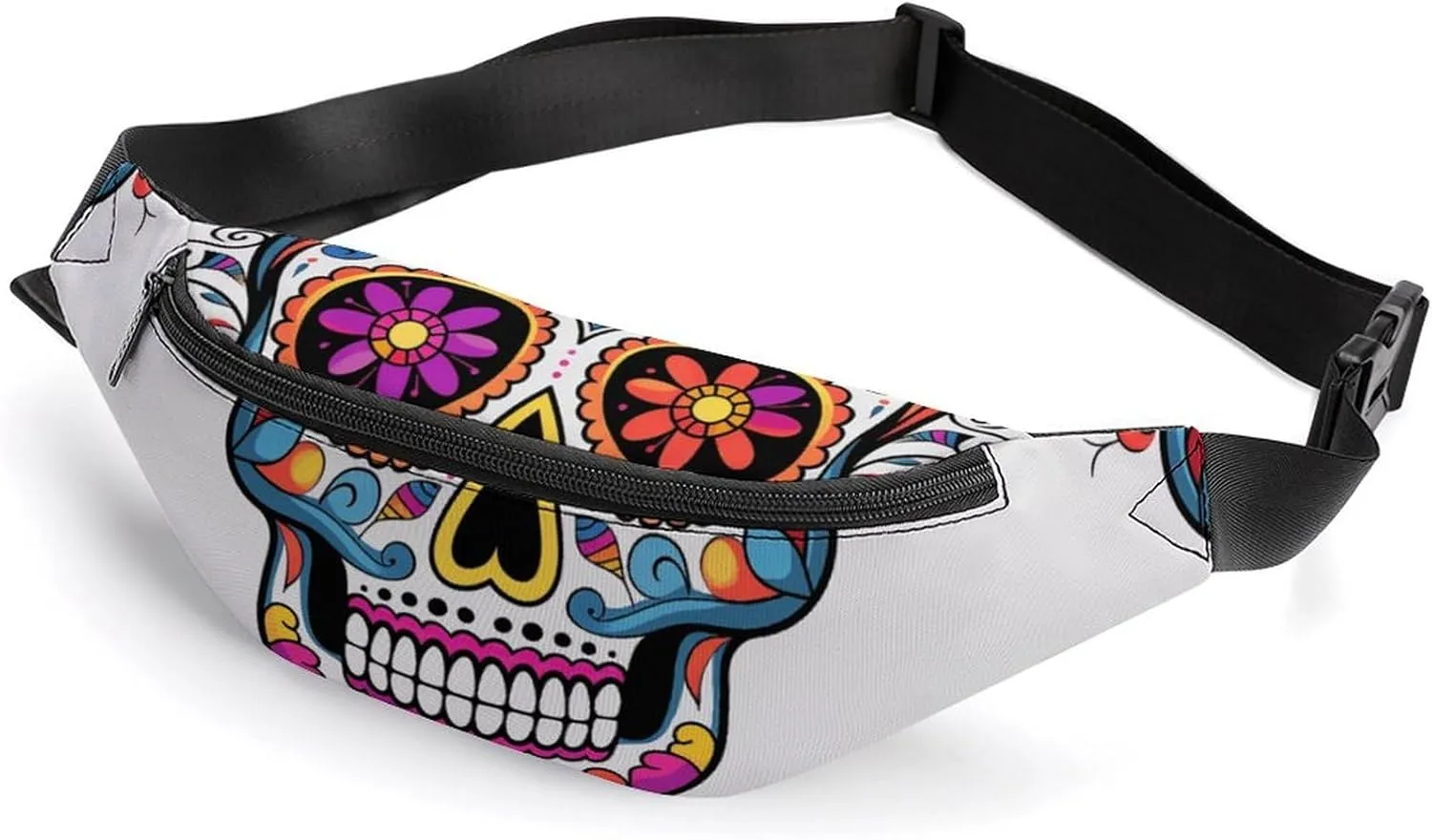 Zipper Fanny Pack for Men Women Fashion Waist Bag Stylish Crossbody Bags with Adjustable Strap Sugar Skull Travel Chest Bags Belt Bags for Running Hiking Workout Cycling