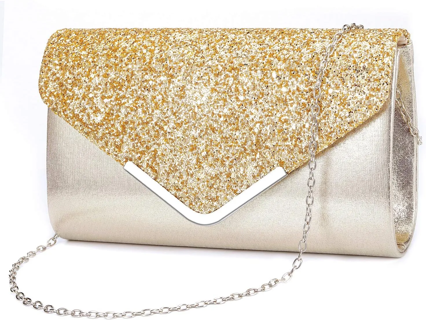 ZIUMUDY Women's Sparkle Evening Bags Envelope Clutches Shoulder Chain Handbag Bridal Wedding Purse